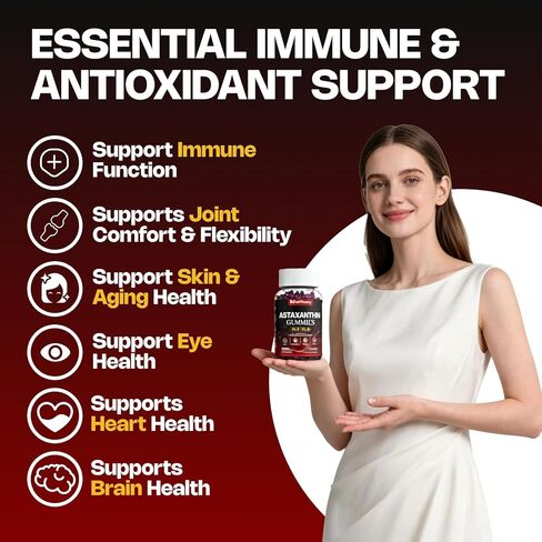 علكة أستازانتين، 12 ملغ لكل علكة 24 ملغ كحد أقصى، مكملات أستازانتين مع فيتامين أ/ج/د/ه، ريسفيراترول، مزيج مضادات الأكسدة 14 في 1 للنساء والرجال والبشرة والعينين ودعم المناعة، خالي من السكر، نباتي، 60 قيراط in Kuwait