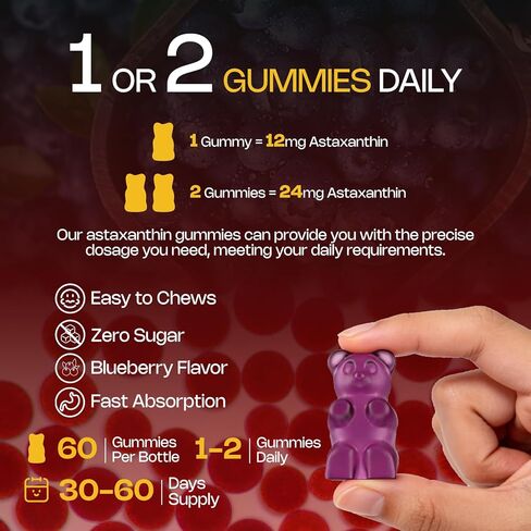 علكة أستازانتين، 12 ملغ لكل علكة 24 ملغ كحد أقصى، مكملات أستازانتين مع فيتامين أ/ج/د/ه، ريسفيراترول، مزيج مضادات الأكسدة 14 في 1 للنساء والرجال والبشرة والعينين ودعم المناعة، خالي من السكر، نباتي، 60 قيراط in Kuwait