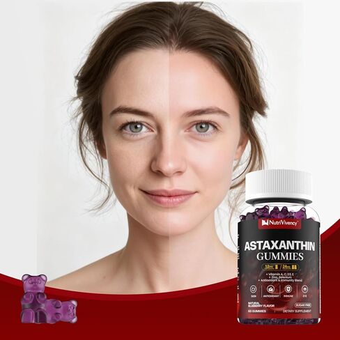 علكة أستازانتين، 12 ملغ لكل علكة 24 ملغ كحد أقصى، مكملات أستازانتين مع فيتامين أ/ج/د/ه، ريسفيراترول، مزيج مضادات الأكسدة 14 في 1 للنساء والرجال والبشرة والعينين ودعم المناعة، خالي من السكر، نباتي، 60 قيراط in Kuwait