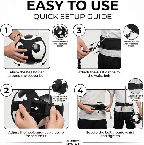 Soccer Training Equipment, Solo Soccer Kick Trainer with Reinforced Connection Points, Anti-Snap Practice Aid with Adjustable Waist Belt, Fits Ball Size 3 4 5, Multi-Sport Trainer for Soccerball in Saudi Arabia