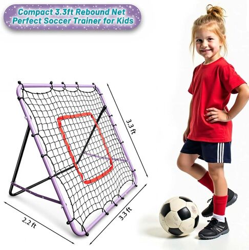 Soccer Rebounder Net, Adjustable Angle Multi-Sport Training Goal for Kids & Teens Ages 3+, Portable Backyard Practice Net with Lavender Frame & Red Target Grid in Kuwait