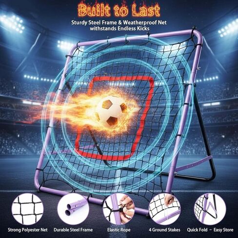 Soccer Rebounder Net, Adjustable Angle Multi-Sport Training Goal for Kids & Teens Ages 3+, Portable Backyard Practice Net with Lavender Frame & Red Target Grid in Kuwait