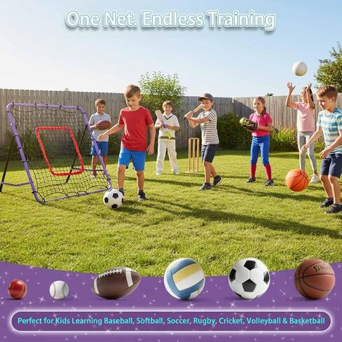 Soccer Rebounder Net, Adjustable Angle Multi-Sport Training Goal for Kids & Teens Ages 3+, Portable Backyard Practice Net with Lavender Frame & Red Target Grid in Kuwait