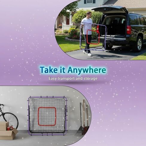 Soccer Rebounder Net, Adjustable Angle Multi-Sport Training Goal for Kids & Teens Ages 3+, Portable Backyard Practice Net with Lavender Frame & Red Target Grid in Kuwait
