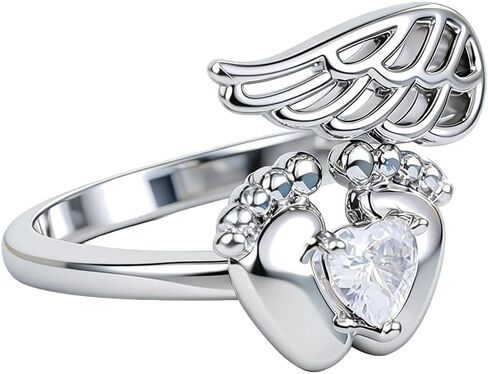 925 هدايا الإجهاض المطلية بالفضة الفضية للأمهات الأم من أجنحة الملاك تشيك تشيك استخدام رنين خسارة التذكارية خلقت مجوهرات الحجر المولد للنساء الأم الحجم 8# in Kuwait