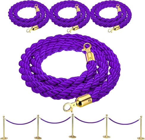 4PCS Braided Purple Rope – 5FT Rope Twisted Barrier Cord with Gold Hooks VIP Set Crowd Control Stanchion for Event Decor and Party Stanchion Posts in Saudi Arabia