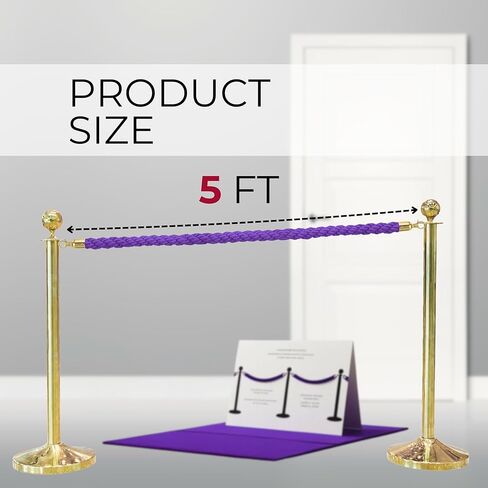 4PCS Braided Purple Rope – 5FT Rope Twisted Barrier Cord with Gold Hooks VIP Set Crowd Control Stanchion for Event Decor and Party Stanchion Posts in Saudi Arabia