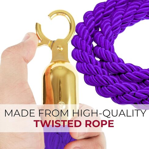 4PCS Braided Purple Rope – 5FT Rope Twisted Barrier Cord with Gold Hooks VIP Set Crowd Control Stanchion for Event Decor and Party Stanchion Posts in Saudi Arabia