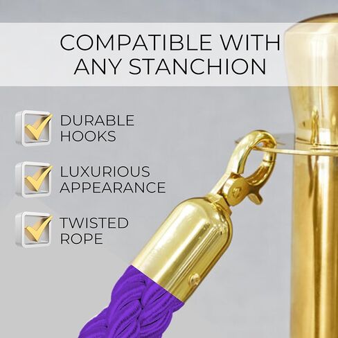 4PCS Braided Purple Rope – 5FT Rope Twisted Barrier Cord with Gold Hooks VIP Set Crowd Control Stanchion for Event Decor and Party Stanchion Posts in Saudi Arabia