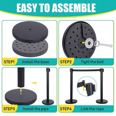 Blulu 12 قطعة من دعامة التحكم في الحشود مع حزام قابل للسحب بطول 6.5 قدم، حواجز التحكم في الحشود، عمود طابور، حاجز أمان، حامل خط فواصل الخط in Kuwait