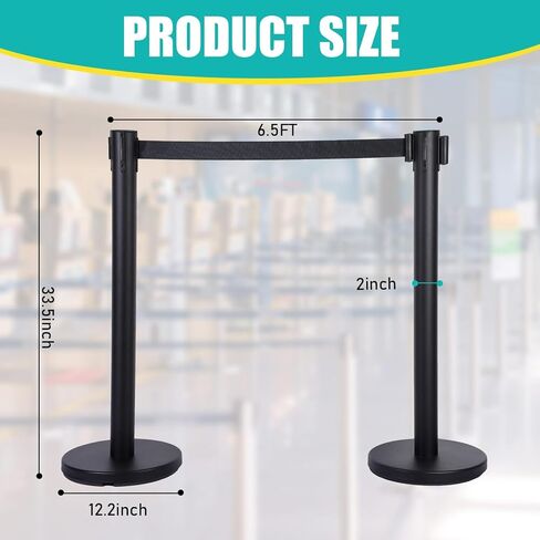 Blulu 12 قطعة من دعامة التحكم في الحشود مع حزام قابل للسحب بطول 6.5 قدم، حواجز التحكم في الحشود، عمود طابور، حاجز أمان، حامل خط فواصل الخط in Kuwait