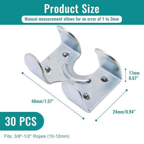 30Pcs Rope Clamps Heavy Duty Double Clips Loop End Clip for Rope Fixing Fits 3/8" to 1/2" Twisted or Braided Ropes (10-12mm) in Kuwait