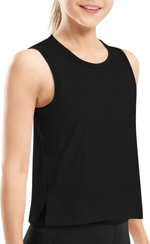 Haloumoning الفتيات تانك القمم الاطفال Crewneck قمصان بلا أكمام قمصان داخلية الرقص اليوغا الأساسية بلايز تيز 5-14 سنة in Saudi Arabia