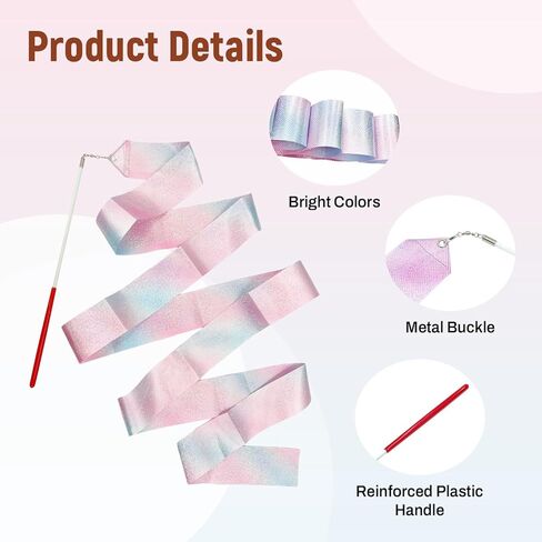 شريط رقص قوس قزح، 6 عبوات من 3 أنماط من أشرطة رقص قوس قزح - شريط جمباز إيقاعي 78.7 بوصة، عصا دوارة للرقص الفني in Kuwait