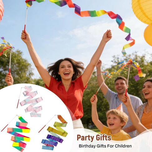 شريط رقص قوس قزح، 6 عبوات من 3 أنماط من أشرطة رقص قوس قزح - شريط جمباز إيقاعي 78.7 بوصة، عصا دوارة للرقص الفني in Kuwait