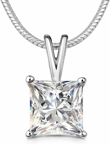 Impalsory Moissanite Pendant Necklace for Women, Princess Cut Solitaire Necklace, Sterling Silver with 18K Gold Plated Snake Chain in Kuwait
