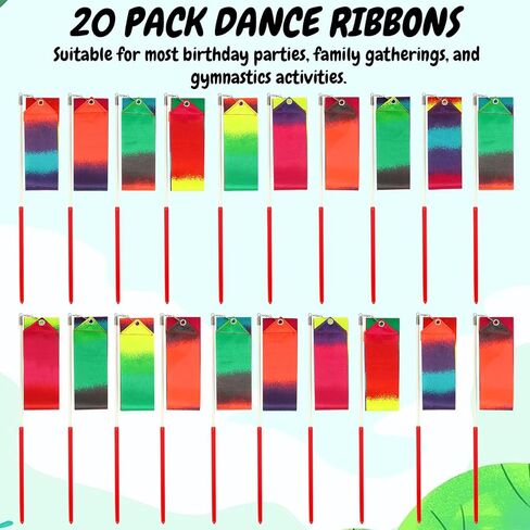 20 PCS Ribbon Dancing Wands for Kids Dance Ribbon Party Favors Gymnastics Ribbon Wand Princess Party Supplies, Girls Party Games, Gymnastics Goody Bag Stuffers in Kuwait