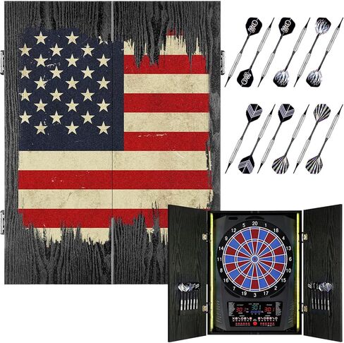 لوح رمي السهام الإلكتروني، لوح رمي السهام الكهربائي للبالغين [12*سهام ذات أطراف ناعمة برونزية] 8 ألوان LED لـ 8 لاعبين، خزانة لوحة رمي السهام الريفية للمنزل والبار in Kuwait