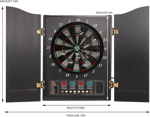 مجموعة خزانة لوحة رمي السهام الإلكترونية، لوحات رمي ​​السهام الرقمية الكهربائية مع لوحات رمي ​​السهام الرقمية الكهربائية LED، 27 لعبة و243 نوعًا مختلفًا و16 لاعبًا للمكاتب والحدائق وغرف الحفلات والحانات in Kuwait