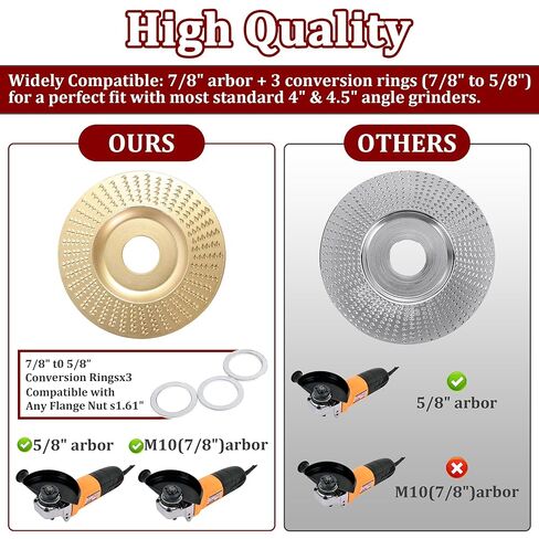مجموعة أقراص نحت الخشب 19 قطعة لمطحنة زاوية 4 بوصة و4.5 بوصة | قرص عجلة طحن أداة StumpGrinder مع حلقة محول 7/8"-5/8" | مجموعة أقراص تلميع وتشكيل قطع النجارة من أجل النحت السريع in Kuwait