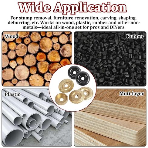 مجموعة أقراص نحت الخشب 19 قطعة لمطحنة زاوية 4 بوصة و4.5 بوصة | قرص عجلة طحن أداة StumpGrinder مع حلقة محول 7/8"-5/8" | مجموعة أقراص تلميع وتشكيل قطع النجارة من أجل النحت السريع in Kuwait