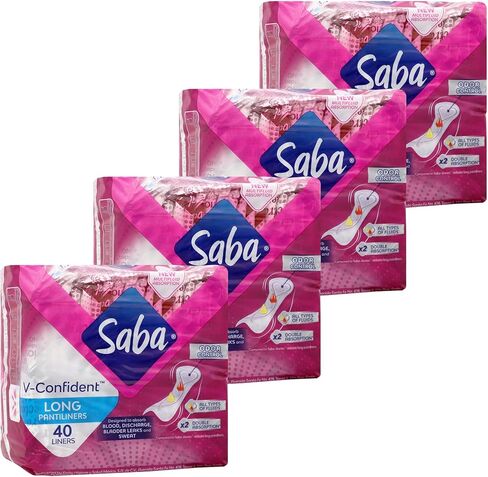 SABA V-Confident Long Daily Liner Panty Liners, Extra Long Daily Protection, 4-Pack of 40 Pads (160 Count) in Kuwait