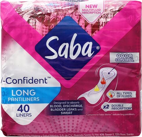 SABA V-Confident Long Daily Liner Panty Liners, Extra Long Daily Protection, 4-Pack of 40 Pads (160 Count) in Kuwait