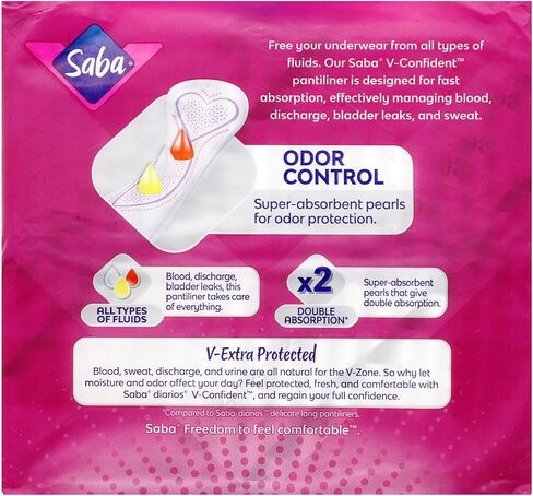 SABA V-Confident Long Daily Liner Panty Liners, Extra Long Daily Protection, 4-Pack of 40 Pads (160 Count) in Kuwait