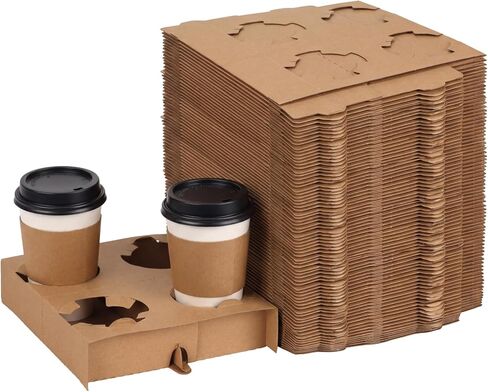 ZBEIVAN 4 Cup Disposable Carrier Trays, Compostable Pulp Fiber Cups Holders, 8-32 oz, Pack of 50 in Kuwait