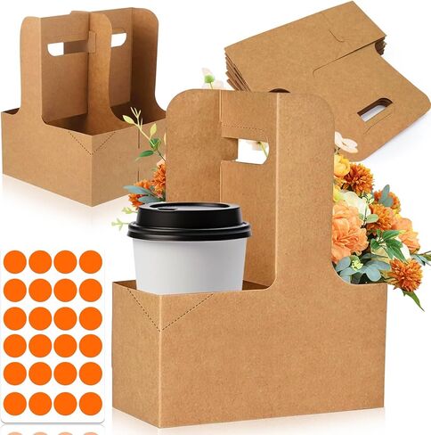 حامل مشروبات مكون من 2 كوب بمقبض، 12 عبوة حامل أكواب قهوة للاستعمال مرة واحدة، حامل مشروبات من الورق المقوى للمشروبات الساخنة أو الباردة، مع 24 ملصقًا معززًا سفليًا، للمقهى، والحفلات، وحفلات الزفاف in Kuwait