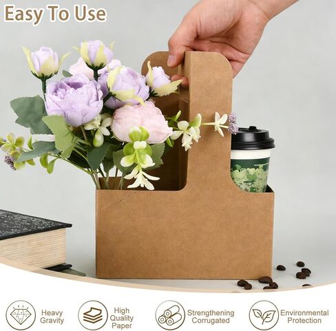 حامل مشروبات مكون من 2 كوب بمقبض، 12 عبوة حامل أكواب قهوة للاستعمال مرة واحدة، حامل مشروبات من الورق المقوى للمشروبات الساخنة أو الباردة، مع 24 ملصقًا معززًا سفليًا، للمقهى، والحفلات، وحفلات الزفاف in Kuwait