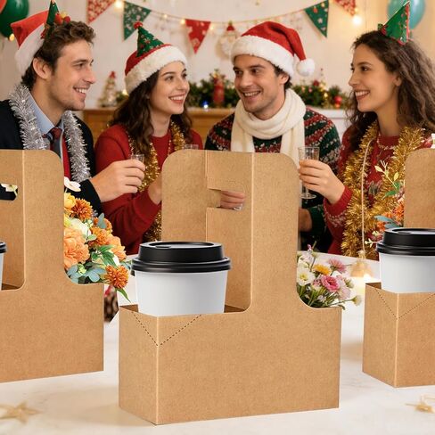 حامل مشروبات مكون من 2 كوب بمقبض، 12 عبوة حامل أكواب قهوة للاستعمال مرة واحدة، حامل مشروبات من الورق المقوى للمشروبات الساخنة أو الباردة، مع 24 ملصقًا معززًا سفليًا، للمقهى، والحفلات، وحفلات الزفاف in Kuwait