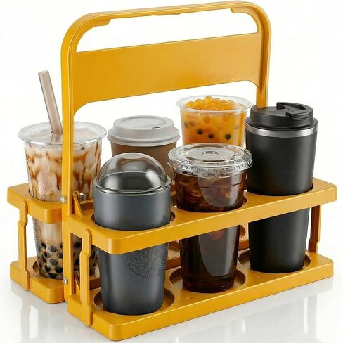 6 Cup Drink Carrier for Delivery - Foldable Drink Holder with Handle, Reusable Cup Carrier for Drinks, Portable Beverage Caddy Accessories for Parties, Camping, Car, Coffee & Bottles (Black) in Saudi Arabia