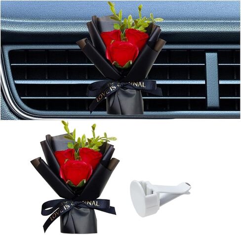 Mini Bouquet Car Air Vent Clip, Cute Rose Air Conditioner Decoration Clip, Car Air Freshener, Dried Flower Fragrance Diffuser Air Outlet Clip, Car Interior Aesthetic Accessories (Red) in Saudi Arabia