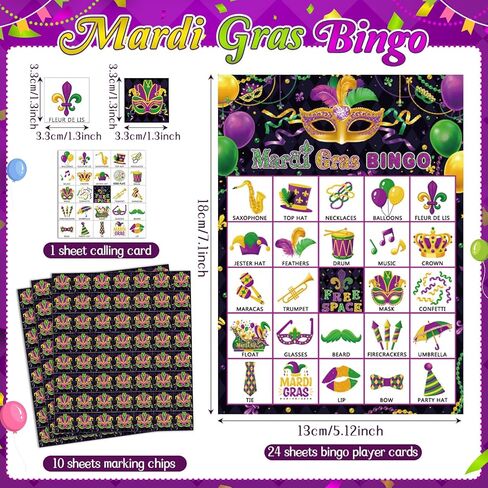 Shappy 35 Pcs Mardi Gras Bingo Game Set Bingo Cards for 24 Players Mardi Gras Party Game for Carnival Masquerade Family Classroom Activities Cards Carnival Holiday Party Favors Supplies in Saudi Arabia