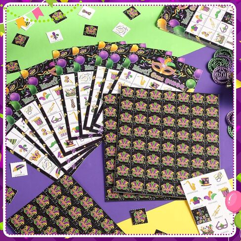 Shappy 35 Pcs Mardi Gras Bingo Game Set Bingo Cards for 24 Players Mardi Gras Party Game for Carnival Masquerade Family Classroom Activities Cards Carnival Holiday Party Favors Supplies in Saudi Arabia