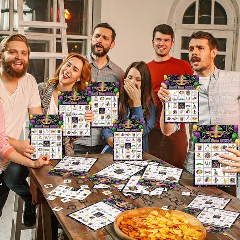 Shappy 35 Pcs Mardi Gras Bingo Game Set Bingo Cards for 24 Players Mardi Gras Party Game for Carnival Masquerade Family Classroom Activities Cards Carnival Holiday Party Favors Supplies in Saudi Arabia