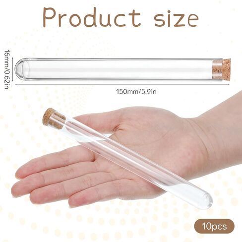 10 قطع أنابيب اختبار شفافة مع سدادات الفلين 16 × 150 مم (15 مل) حاويات أنبوب اختبار سفلية مستديرة قوارير بلاستيكية شفافة مع غطاء عازل لتخزين سائل خرز بذور المجوهرات in Saudi Arabia