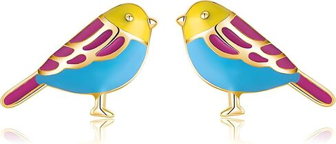 14k Gold Plated Cute Bird Stud Earrings for Women Dainty Small Animal Pet Enameled Blue Yellow Pink Feather Birds Stud Earrings Dainty Jewelry Gift in Saudi Arabia