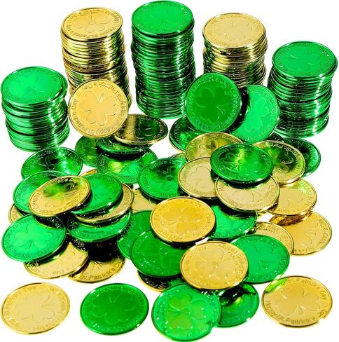 Zhanmai 120 Pieces St. Patrick's Day Coins Shamrock Lucky Plastic Coins Table Scatter Decoration for Party Favor Supplies (Gold Color) in Kuwait