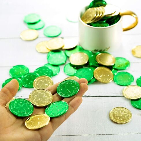 Zhanmai 120 Pieces St. Patrick's Day Coins Shamrock Lucky Plastic Coins Table Scatter Decoration for Party Favor Supplies (Gold Color) in Kuwait