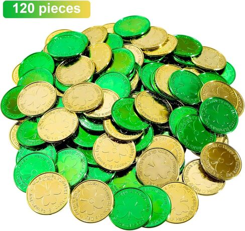 Zhanmai 120 Pieces St. Patrick's Day Coins Shamrock Lucky Plastic Coins Table Scatter Decoration for Party Favor Supplies (Gold Color) in Kuwait