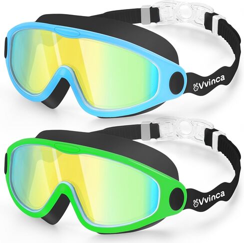 Vvinca Kids Swim Goggles 2 Pack, Soft Wave-Shape Strap (No Hair Pulling), Anti Fog Leak Free Swimming Goggles Boys Girls 3-15 in Kuwait