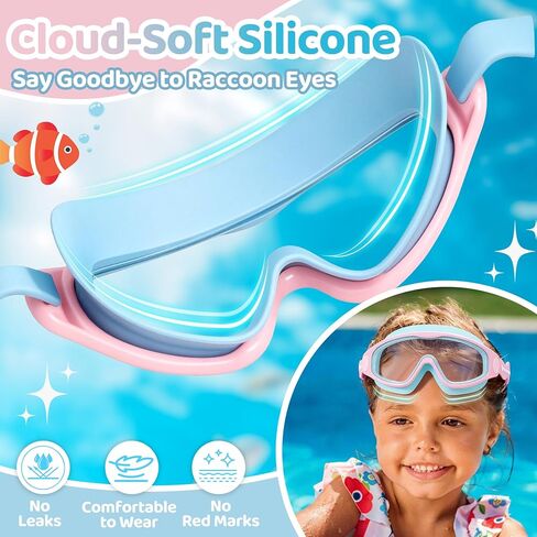 Vvinca Kids Swim Goggles 2 Pack, Soft Wave-Shape Strap (No Hair Pulling), Anti Fog Leak Free Swimming Goggles Boys Girls 3-15 in Saudi Arabia