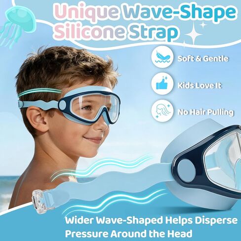 Vvinca Kids Swim Goggles 2 Pack, Soft Wave-Shape Strap (No Hair Pulling), Anti Fog Leak Free Swimming Goggles Boys Girls 3-15 in Saudi Arabia
