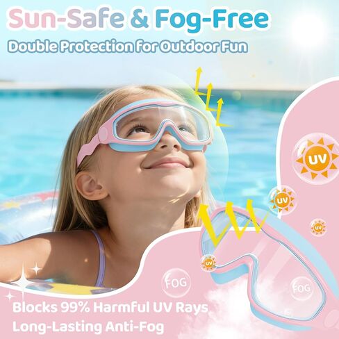 Vvinca Kids Swim Goggles 2 Pack, Soft Wave-Shape Strap (No Hair Pulling), Anti Fog Leak Free Swimming Goggles Boys Girls 3-15 in Saudi Arabia