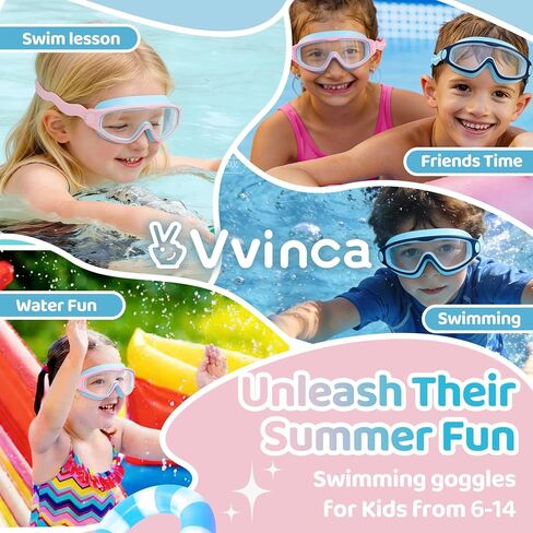 Vvinca Kids Swim Goggles 2 Pack, Soft Wave-Shape Strap (No Hair Pulling), Anti Fog Leak Free Swimming Goggles Boys Girls 3-15 in Saudi Arabia