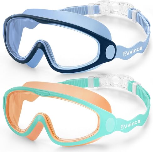 Vvinca Kids Swim Goggles 2 Pack, Soft Wave-Shape Strap (No Hair Pulling), Anti Fog Leak Free Swimming Goggles Boys Girls 3-15 in Saudi Arabia