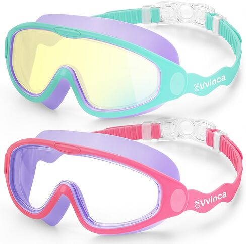 Vvinca Kids Swim Goggles 2 Pack, Soft Wave-Shape Strap (No Hair Pulling), Anti Fog Leak Free Swimming Goggles Boys Girls 3-15 in Saudi Arabia