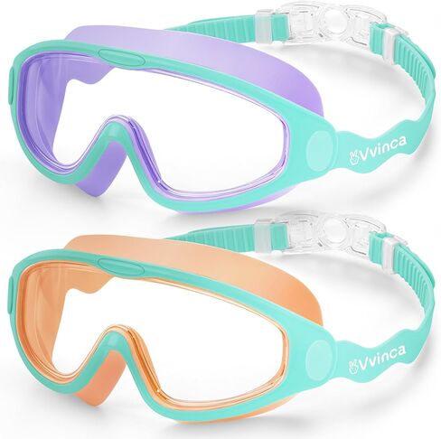 Vvinca Kids Swim Goggles 2 Pack, Soft Wave-Shape Strap (No Hair Pulling), Anti Fog Leak Free Swimming Goggles Boys Girls 3-15 in Saudi Arabia